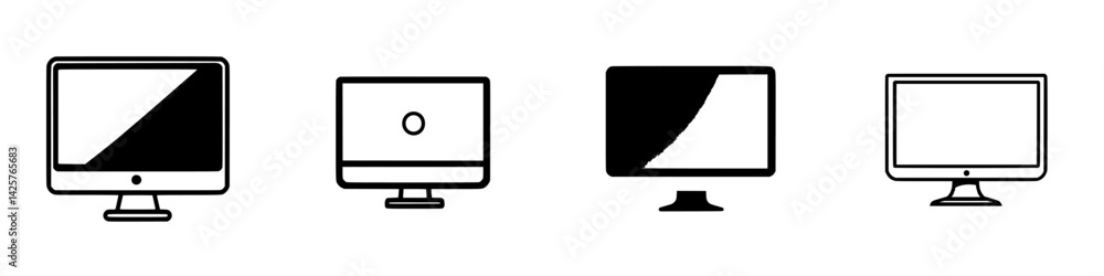Poster set of black icons representing different types of computer monitors created for digital design use 