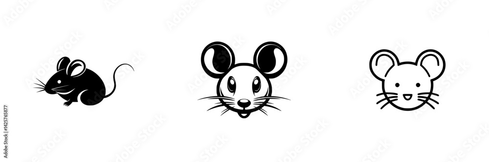 Aufkleber cute black mouse icons showing various expressions and poses in a simple and clean design, perfect f
