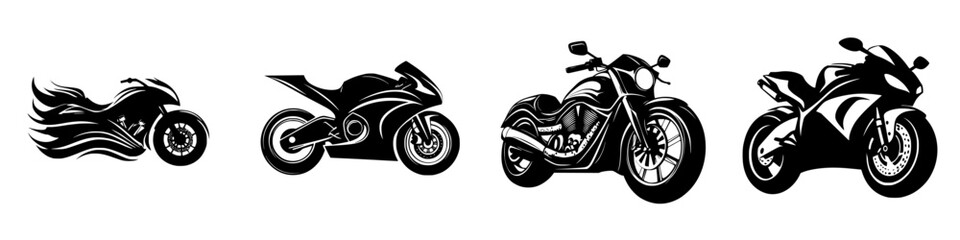 Obraz premium Set of black motorcycle icons showcasing various styles and designs illustrating the diversity of motorcycle culture and aesthetics