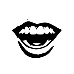 Naklejka premium Black icon of a smiling mouth featuring visible teeth, suitable for design or communication purposes