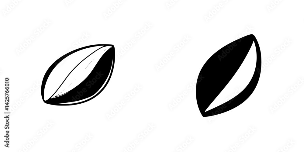 Poster set of two black icons featuring stylized seed shapes, one in a solid design and the other with a li