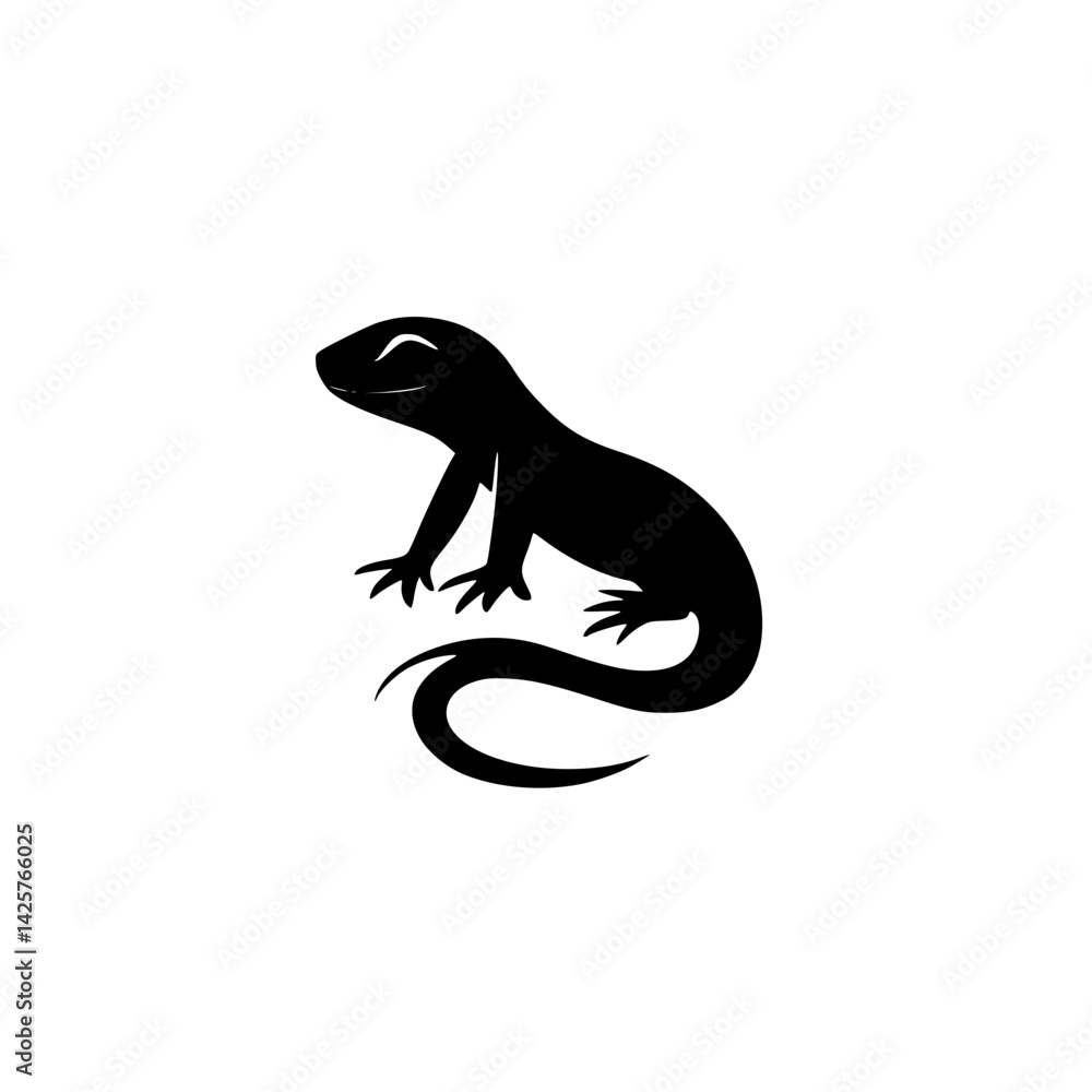 Poster black icon of a lizard displayed on a plain background, showcasing its distinctive features and post