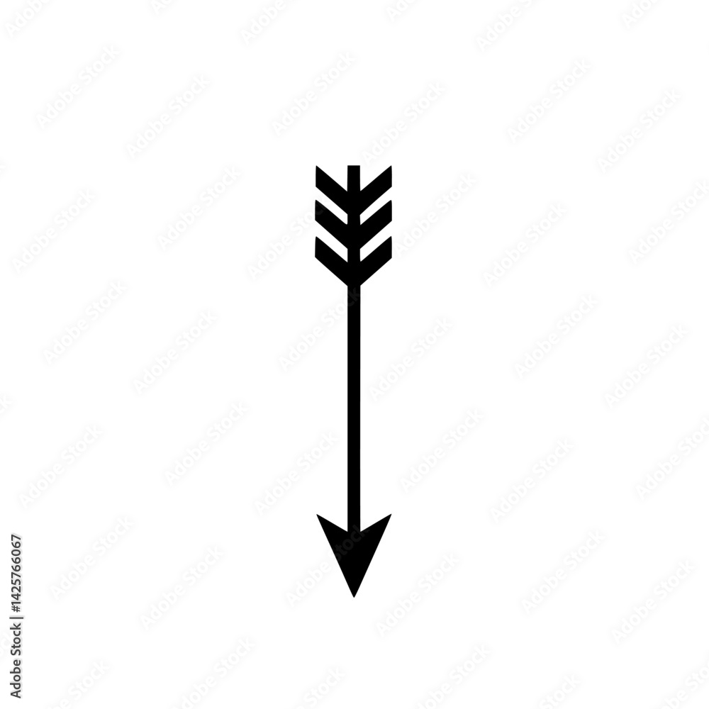 Poster black arrow icon pointing downwards on a white background, representing direction and movement in de
