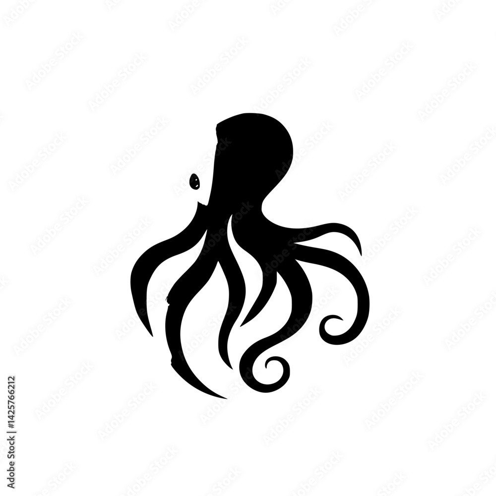 Poster elegant black icon of an octopus showcasing intricate tentacle design and unique shape