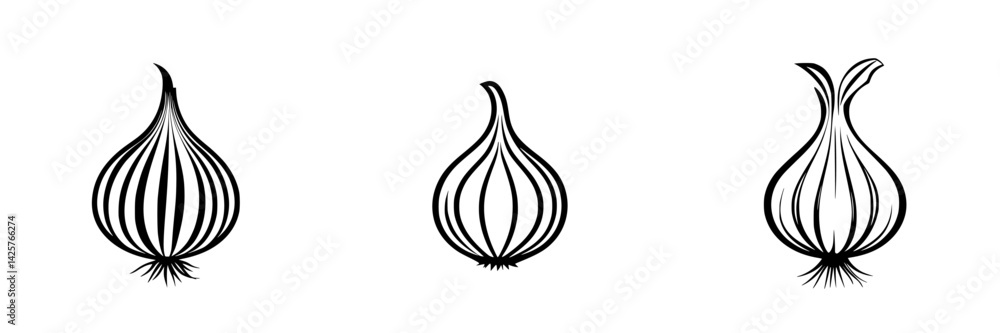Poster various black icons of a bulb shape with distinct lines and curves displayed in a minimalistic style