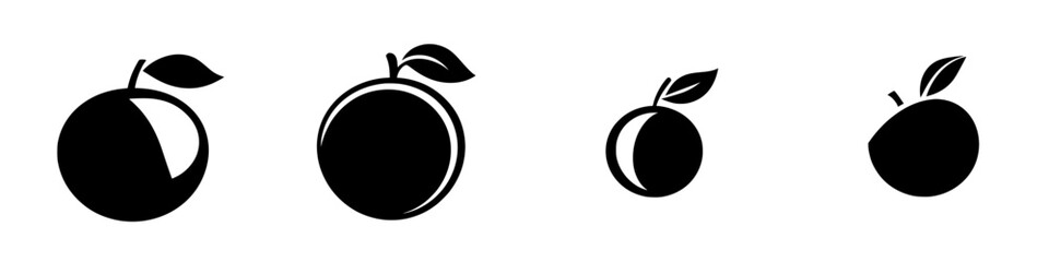 Set of four black fruit icons featuring various designs and shapes ideal for digital applications