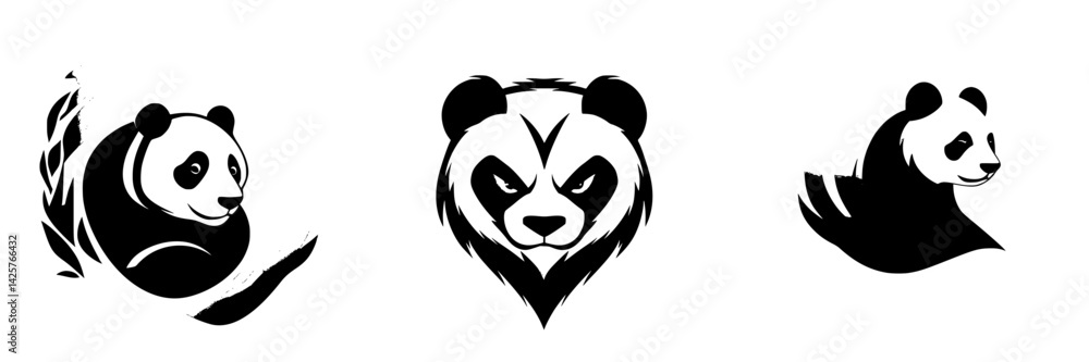 Poster unique collection of black panda icon designs featuring different expressions and poses suitable for