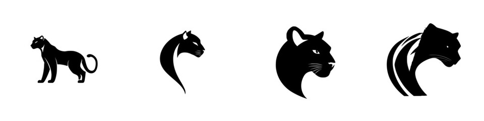 Obraz premium Collection of black animal icons featuring a panther design in various styles showcasing elegance and strength