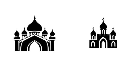 Obraz premium Set of black icons featuring architectural structures with domes and arches suitable for digital design projects