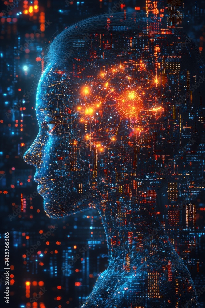 Poster artificial intelligence concept with digital profile abstract representation