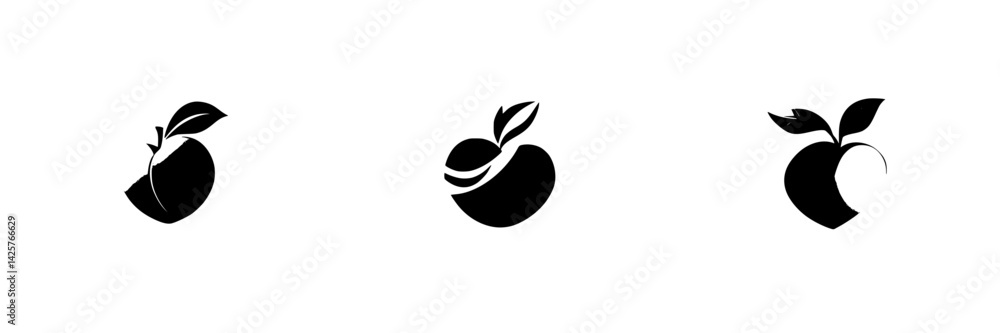 Poster set of black fruit icons featuring minimalist designs for visual representation of apples and orange