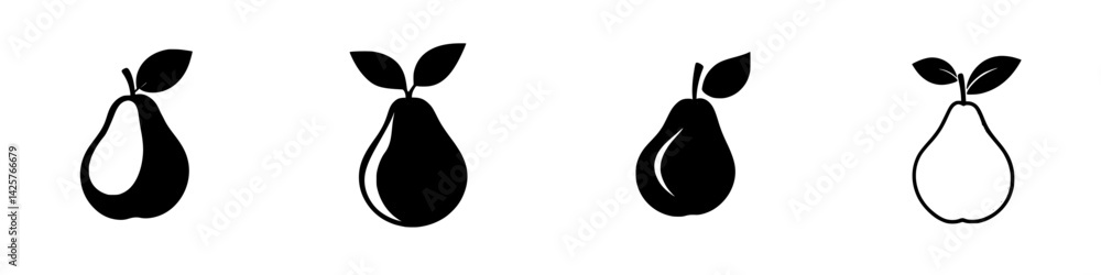 Poster four black pear icons featuring different designs and styles suitable for various graphic applicatio