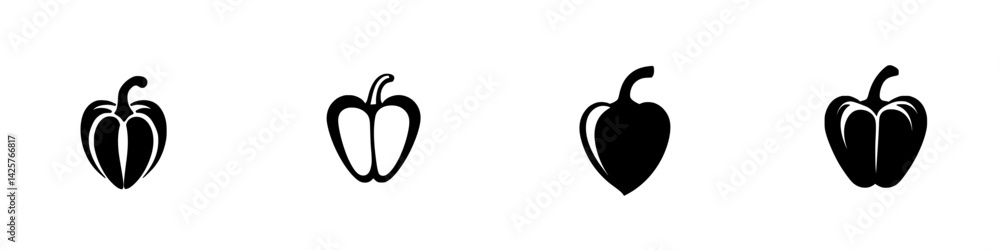 Poster set of four black icons depicting different varieties of peppers on a simple background