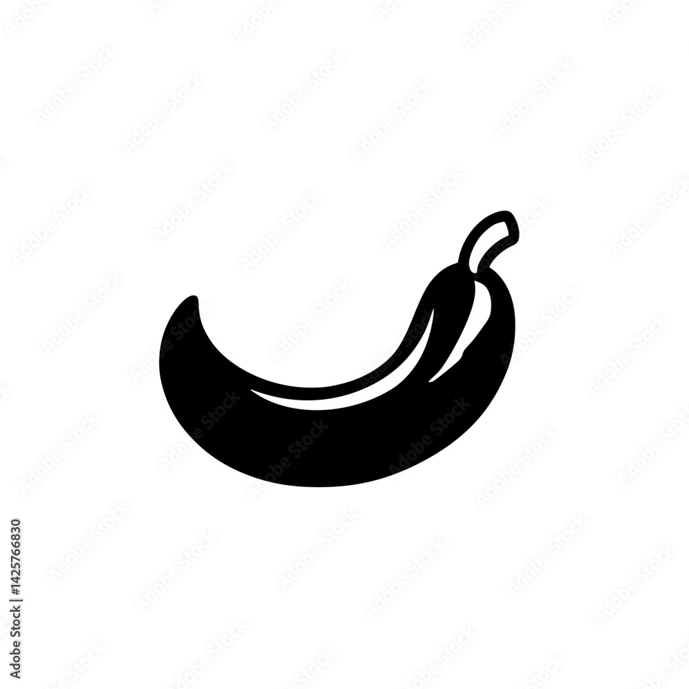 Poster stylized black icon of a banana with smooth curves and simple design representing fruit and design c
