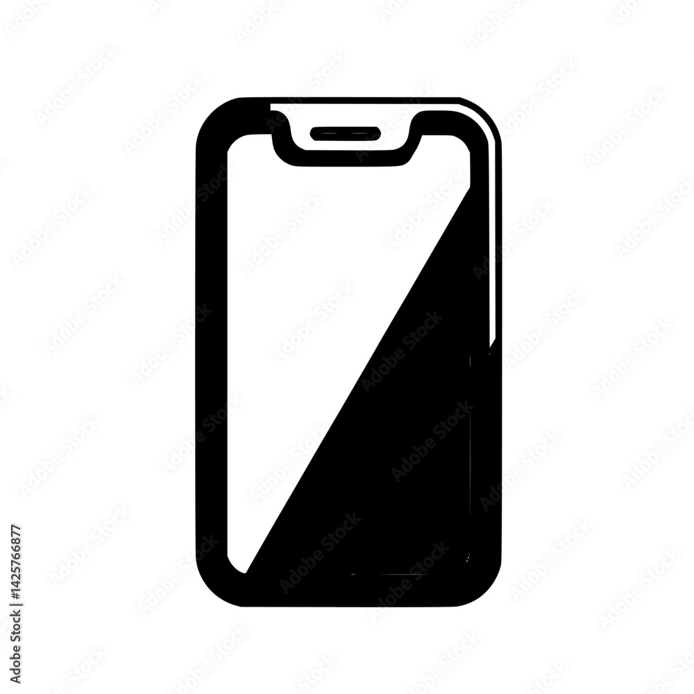 Poster black icon of a smartphone design displayed on a plain background representing modern technology and