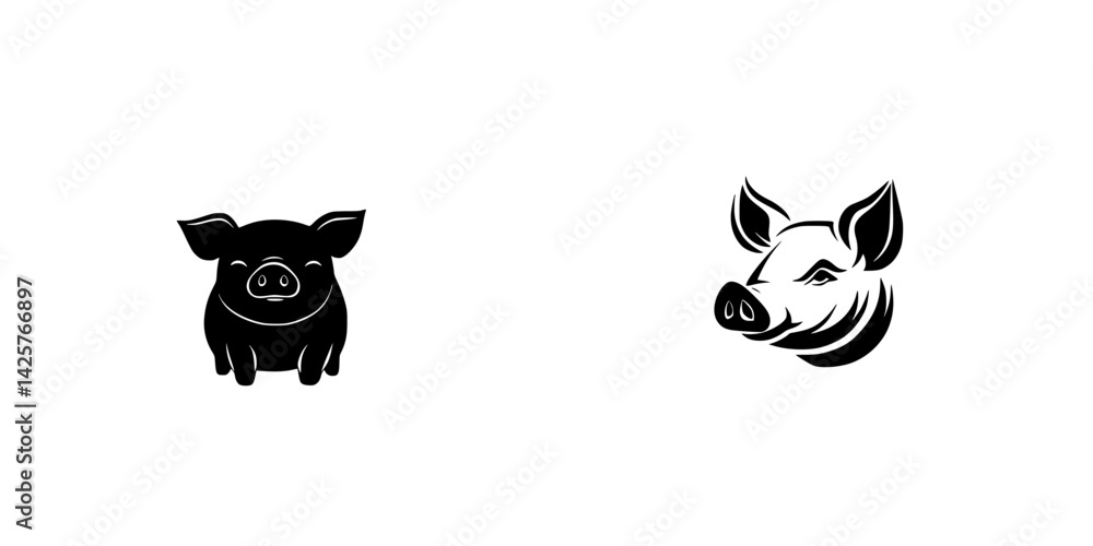 Aufkleber black icons of pig silhouettes suitable for various design projects and branding concepts