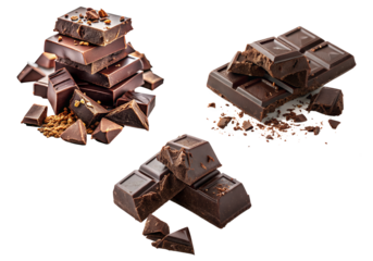 3 dark chocolate bar isolated on transparent background