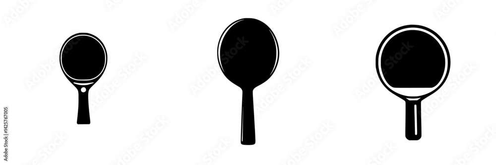 Poster black icons of handheld mirrors arranged in a row, showcasing varying sizes and shapes for design pu