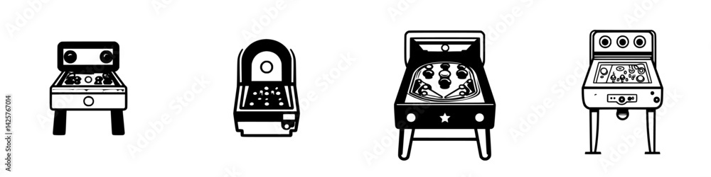 Aufkleber set of black pinball machine icons depicting various styles and designs in a minimalist format