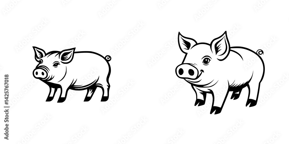 Aufkleber black icon of two stylized pigs showcasing playful and lively expressions in a minimalistic design s