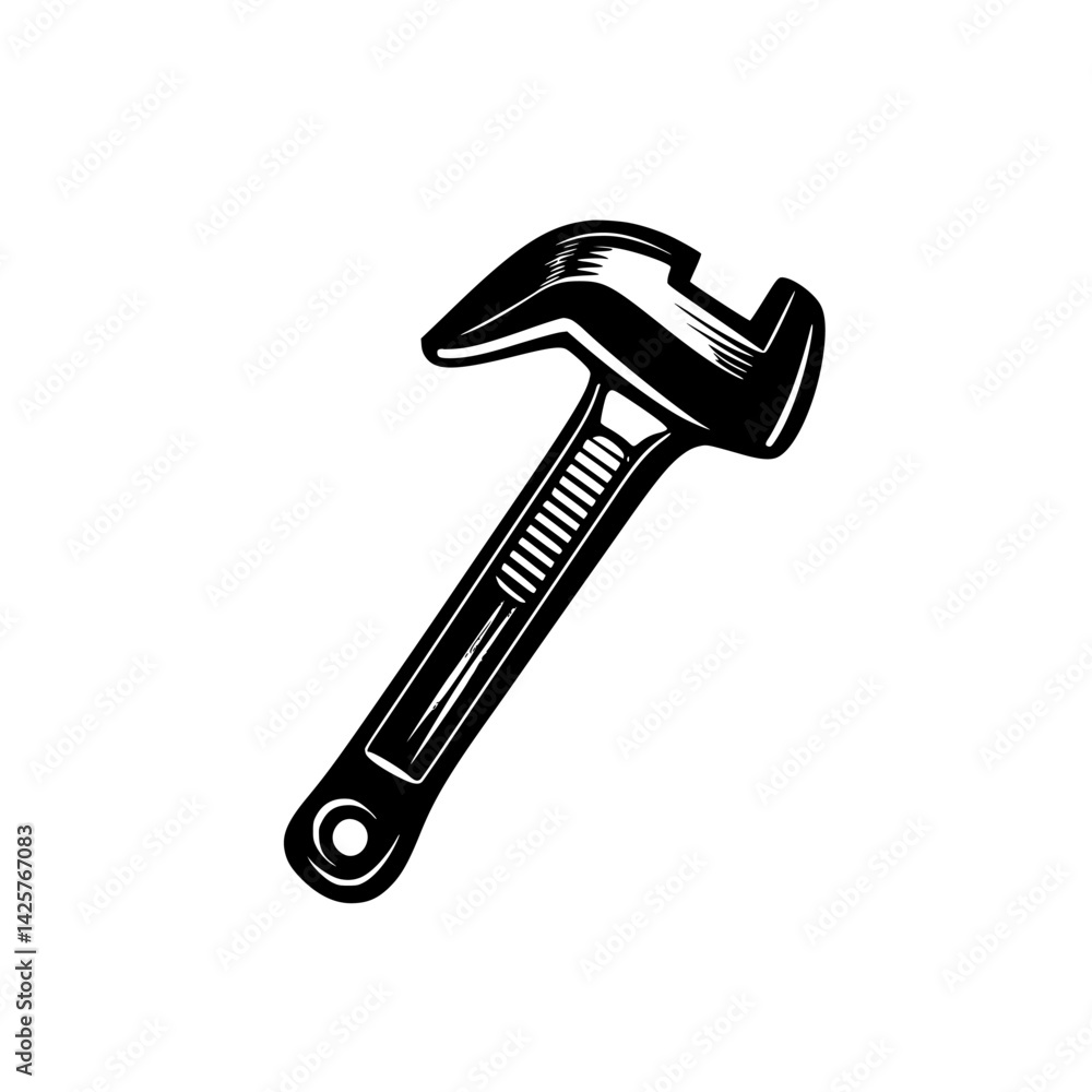 Poster black icon of a wrench showing a classic adjustable design, widely used for various mechanical tasks