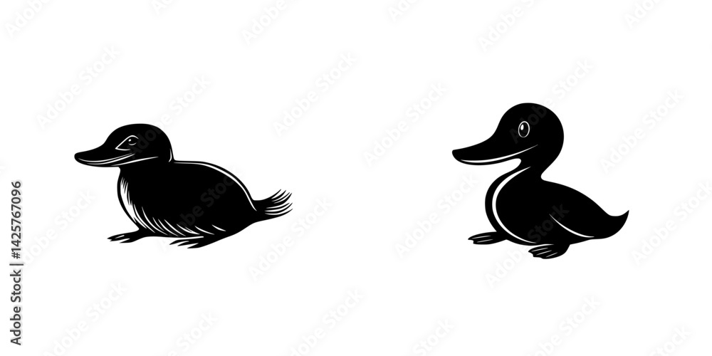 Poster black icons of ducks presented in a simple and minimalist design on a white background