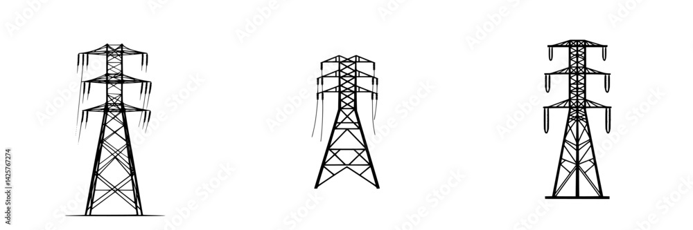Aufkleber black icons of electricity pylons displayed together in a minimalist layout on a simple background