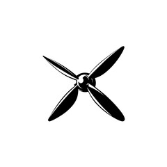 Black propeller icon with four blades for design and illustration purposes in various applications
