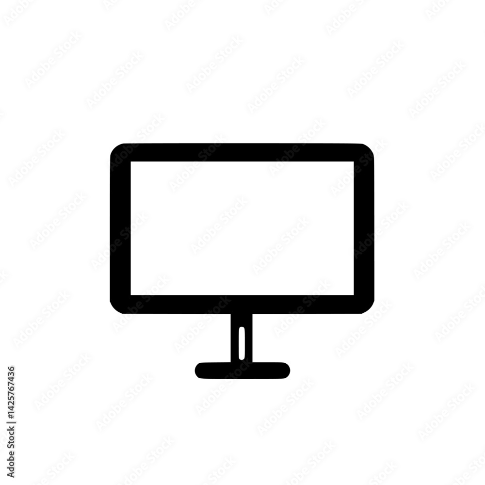 Poster black icon of a monitor displaying a blank screen, representing technology and communication in mode