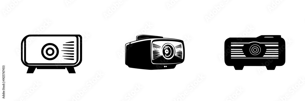 Poster different styles of black projectors displayed together on a white background showcasing design vari