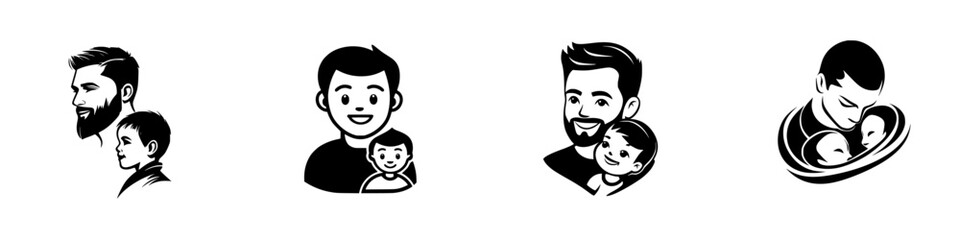 Black icons representing bonding moments between fathers and children in various poses and expressions