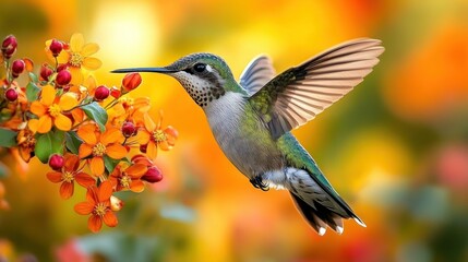 Fototapeta premium Hummingbird in flight, nectar-feeding