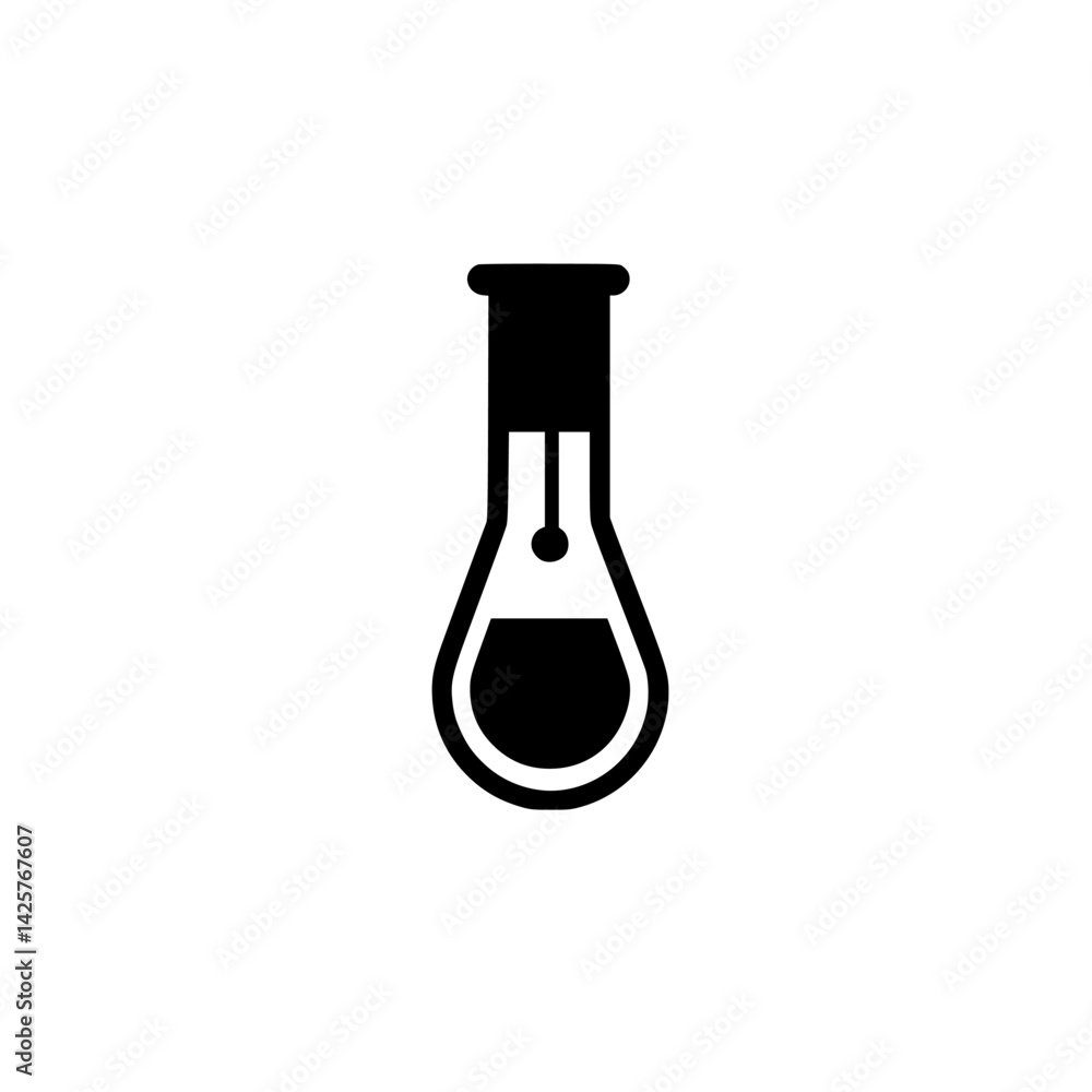 Poster black icon of a laboratory flask representing scientific research and experimentation in a minimalis