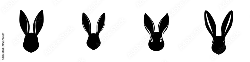 Poster multiple black rabbit icons display different perspectives and designs suitable for various digital 