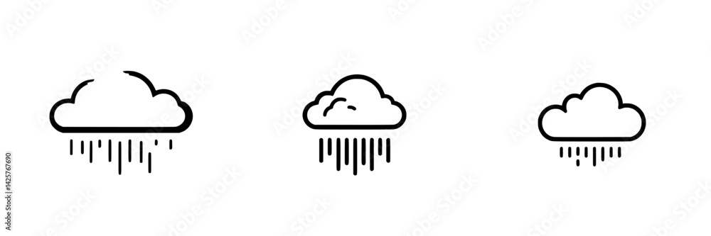 Poster black cloud icons representing different stages of rain, illustrating weather concepts in a simple d