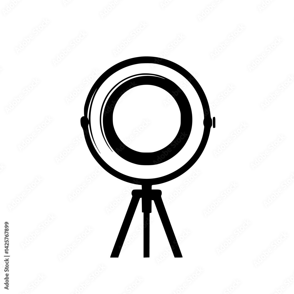 Poster black circular icon design featuring a tripod stand against a white background for minimalistic grap