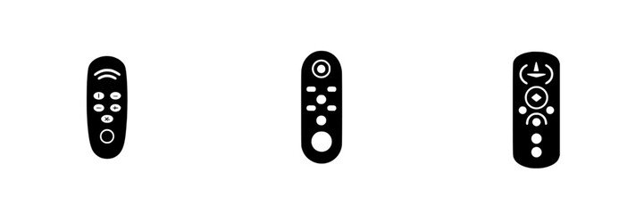 Set of black remote control icons displayed on a white background, suitable for various digital applications and interfaces