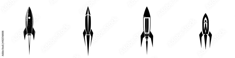 Aufkleber set of black rocket icons used for various design applications featuring sleek shapes and distinct o