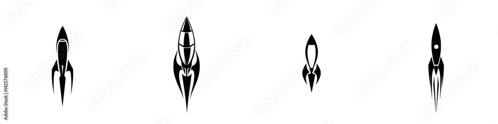 Poster set of black icons representing a variety of squids with unique designs and features displayed in a 