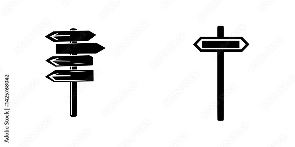 Poster black directional signs indicating multiple paths, ideal for navigation and wayfinding in urban envi