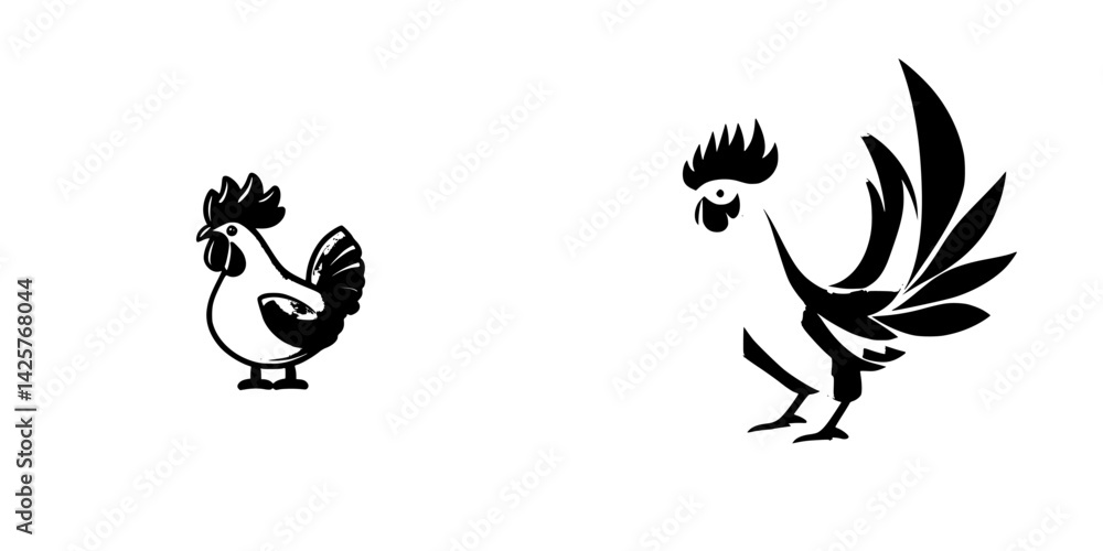 Poster black icons representing chickens designed in a minimalist style showcasing unique silhouettes for c