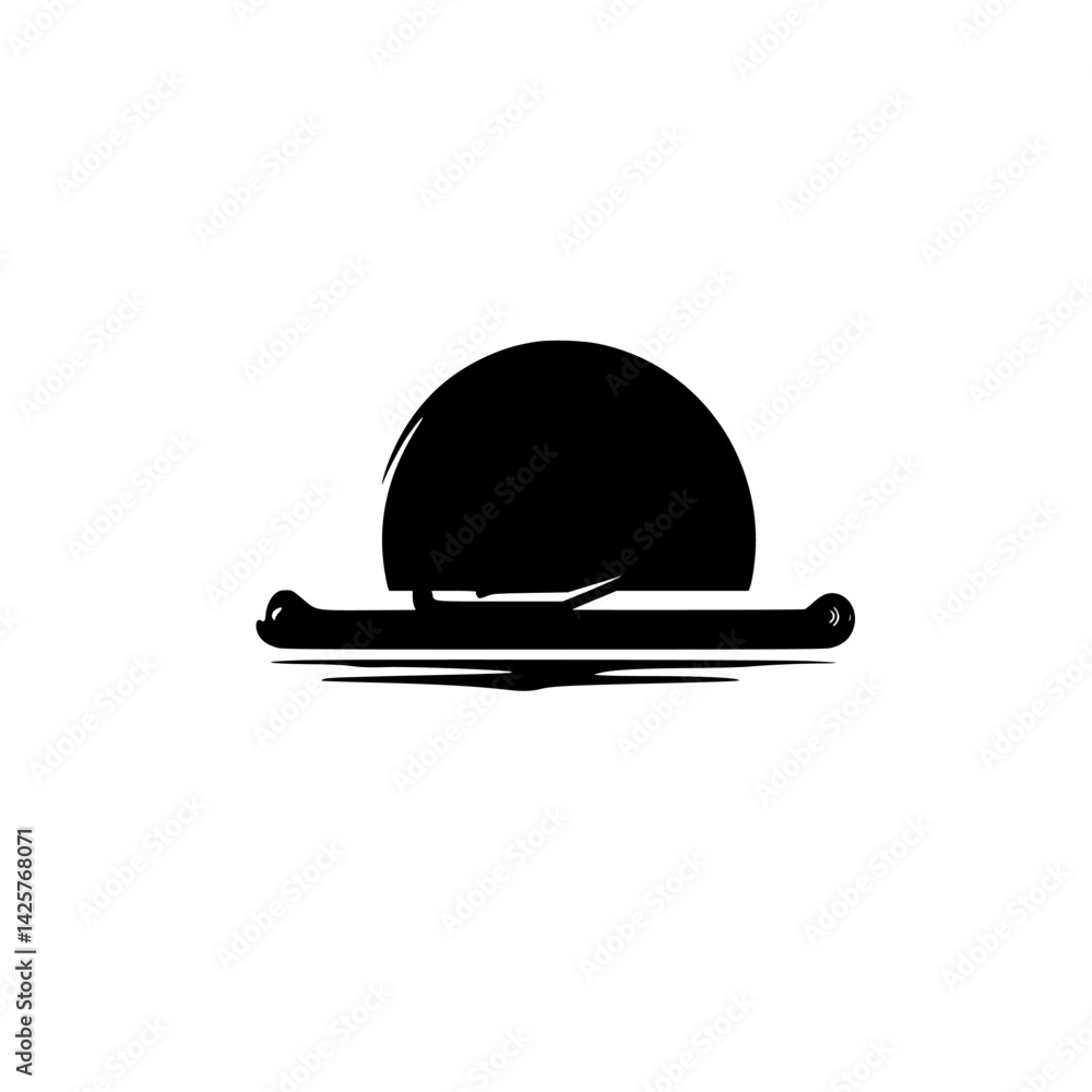 Poster black icon of a round shape resting on a horizontal line, symbolizing simplicity in design and minim