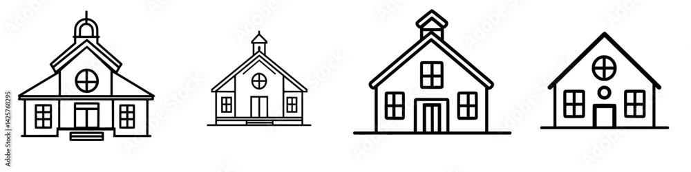 Poster set of four black icons representing different styles of houses in a simple and clear design suitabl