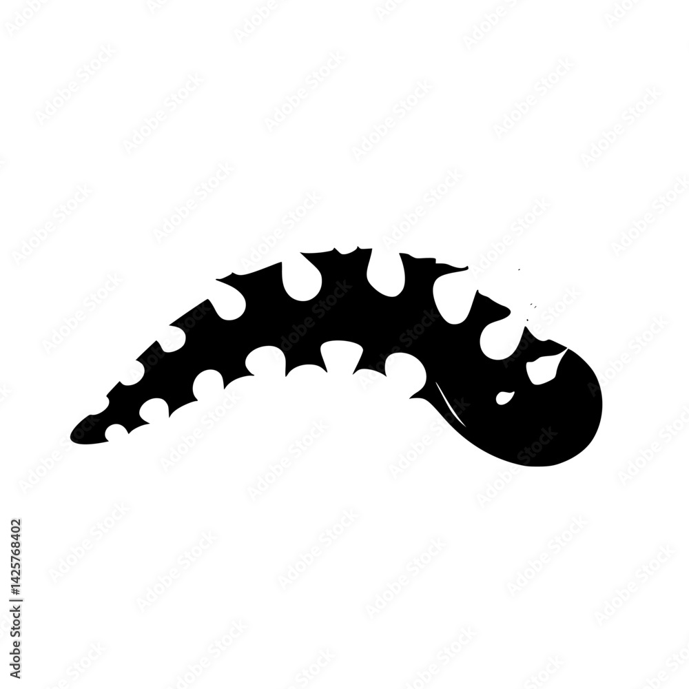 Poster black silhouette of an abstract creature with spiked form and rounded head on a white background dem