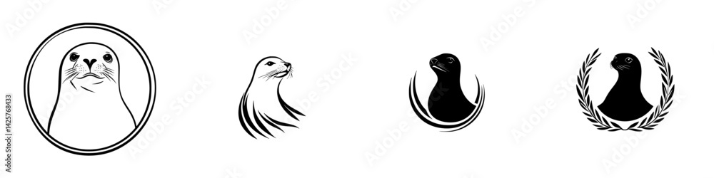 Poster set of black seal icons featuring different styles and designs for various uses in graphic design