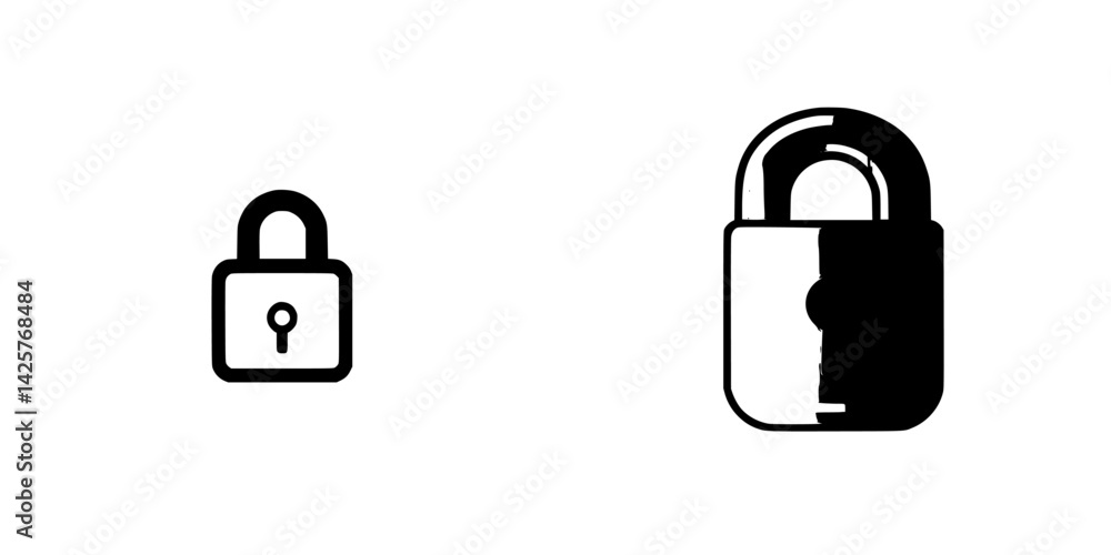 Poster set of black lock icons representing security and protection concepts in a minimalistic design