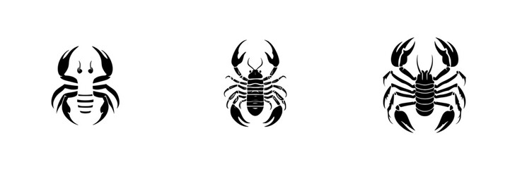 Obraz premium Set of black scorpion icons showcasing different styles and designs for use in digital and print media