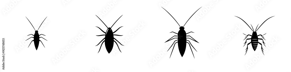Poster black icons depicting a range of insect silhouettes with varying sizes and features suitable for edu