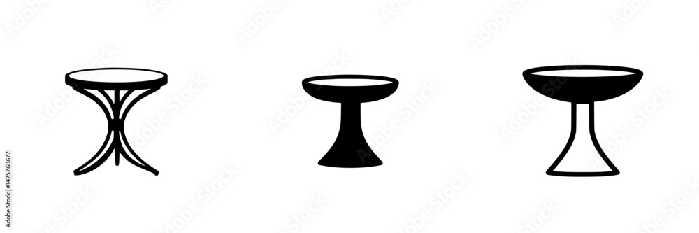 Poster black icon set featuring three distinct table designs suitable for various applications