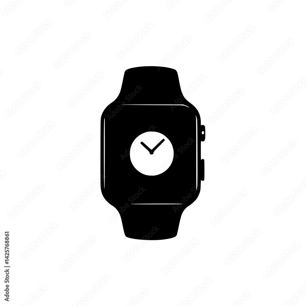 Poster stylish black smartwatch design featuring a minimalist clock face visible in a clean, simple layout